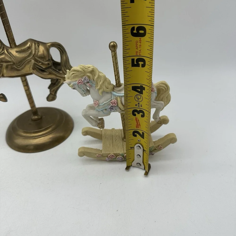 Lot Of 2 Vintage Carousel Horses Brass And Enamel Decor Kids Room